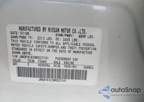 2008 Infiniti G35 из США, поврежденный, VIN JNKBV61E38M227161